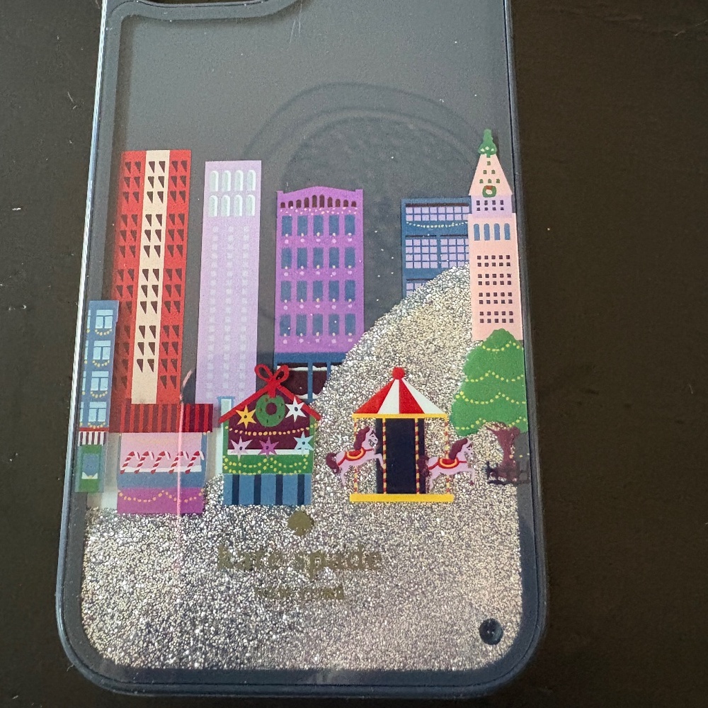 Gorgeous Christmas City Scene with Glitter Kate Spade iPhone 14 Case